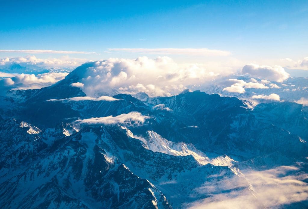 Aerial view of the Aconcagua Mountain as seen from a flying plane